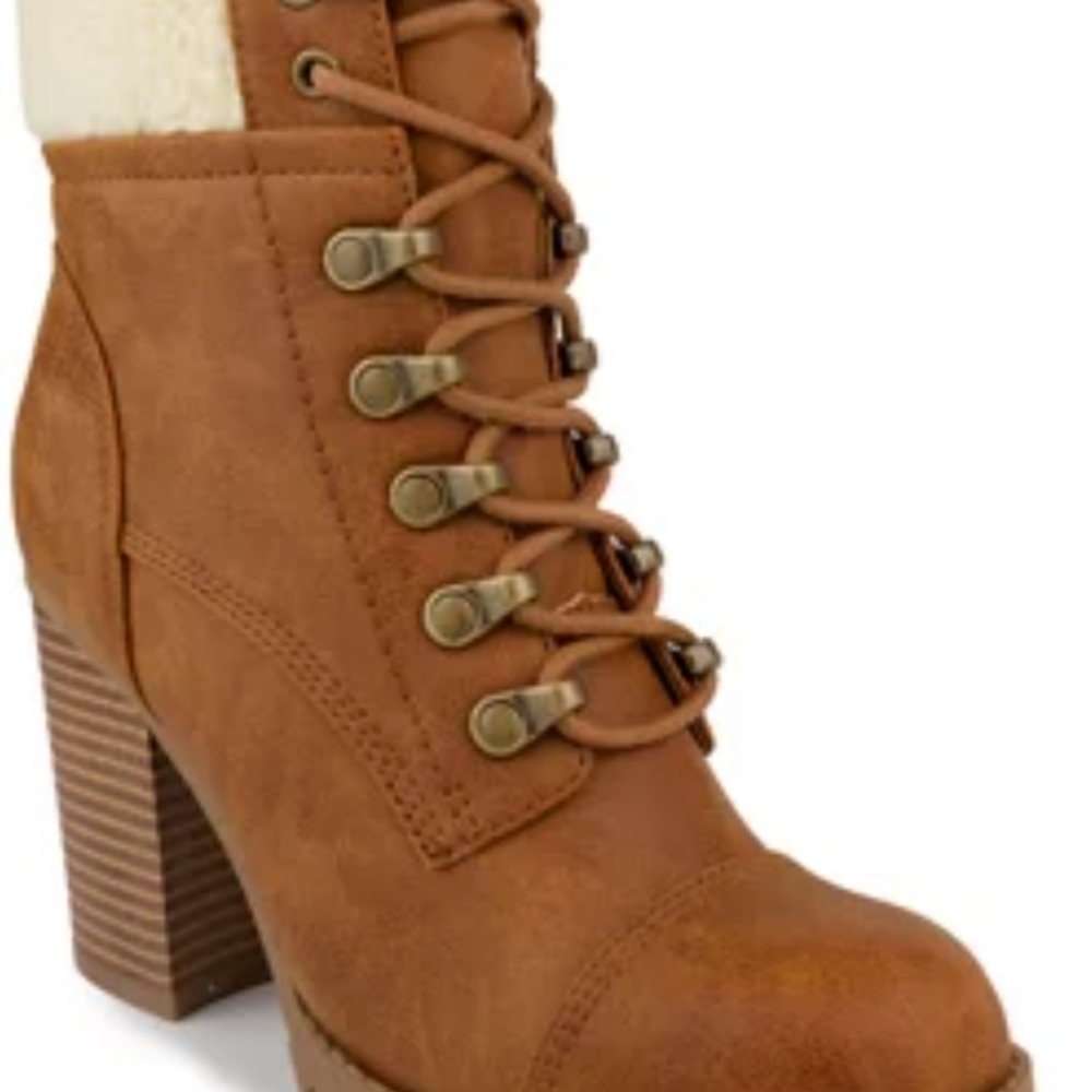Sugar Rory Boots Women's Size 10 Cognac Heeled Hiker Boots Side Zip Up